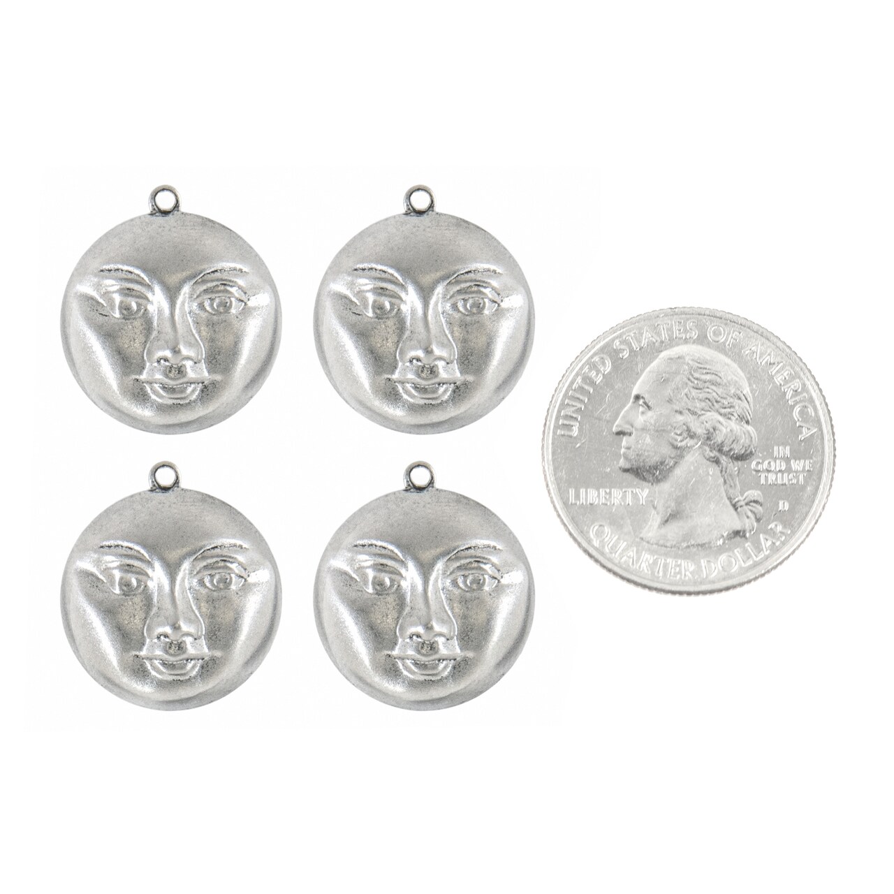 Antiqued Pewter Plated Brass Full Moon Pendants - Set of Four - - P-P90